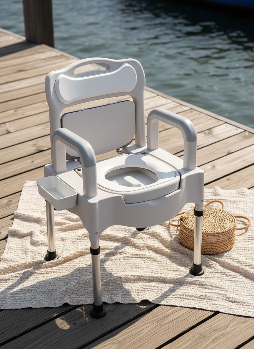 [Color] height-adjustable bedside commode chair with steel frame and plastic seat, suitable for seniors and elderly home care — view 7a
