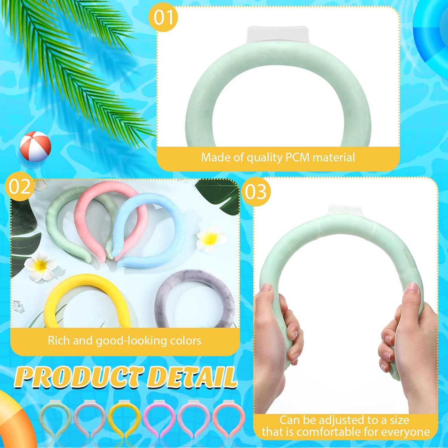 Set of colorful silicone gel neck cooling wraps in macaron colors, wearable and reusable for summer heat relief โ view 3