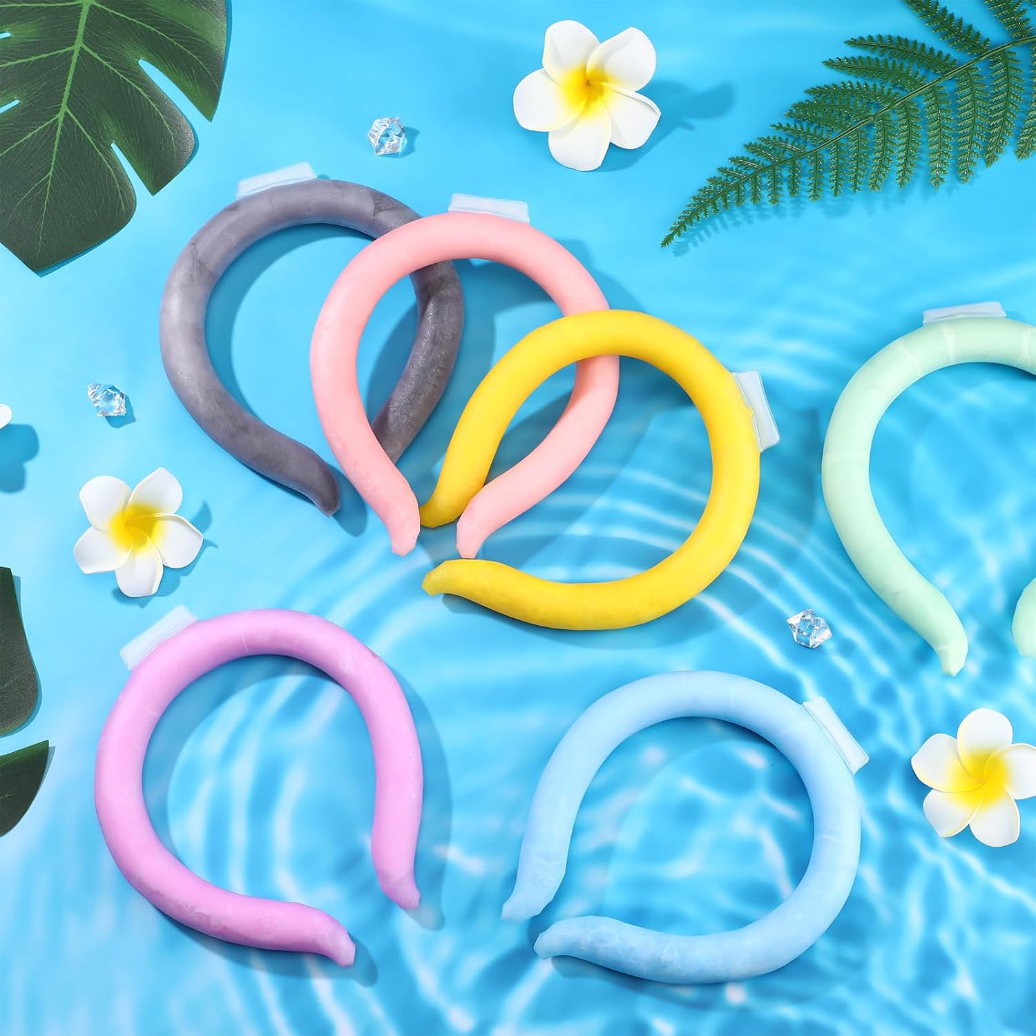 Set of colorful silicone gel neck cooling wraps in macaron colors, wearable and reusable for summer heat relief โ view 4