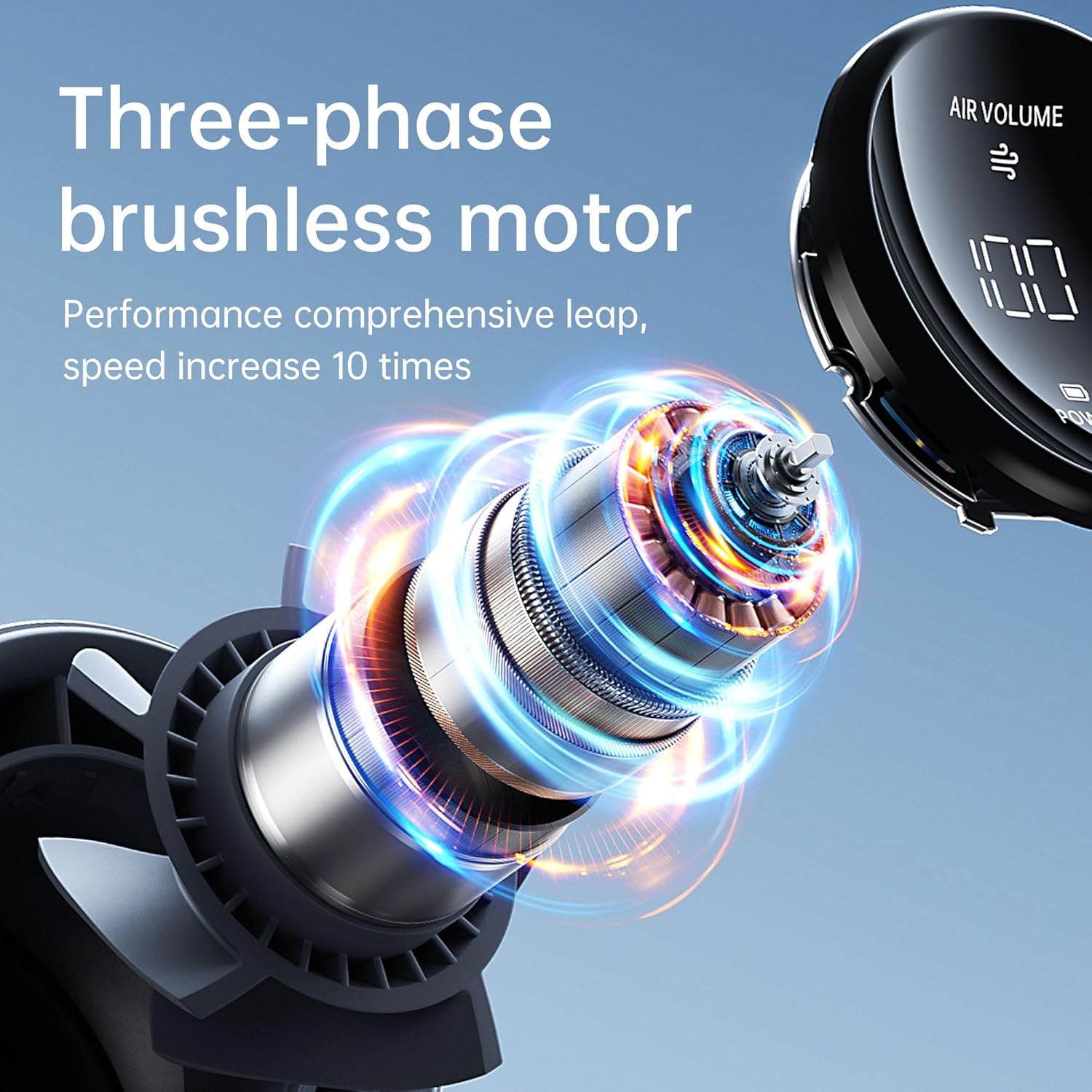 Compact handheld portable fan in {color} with metal shell and LED display showing battery percentage โ view 3