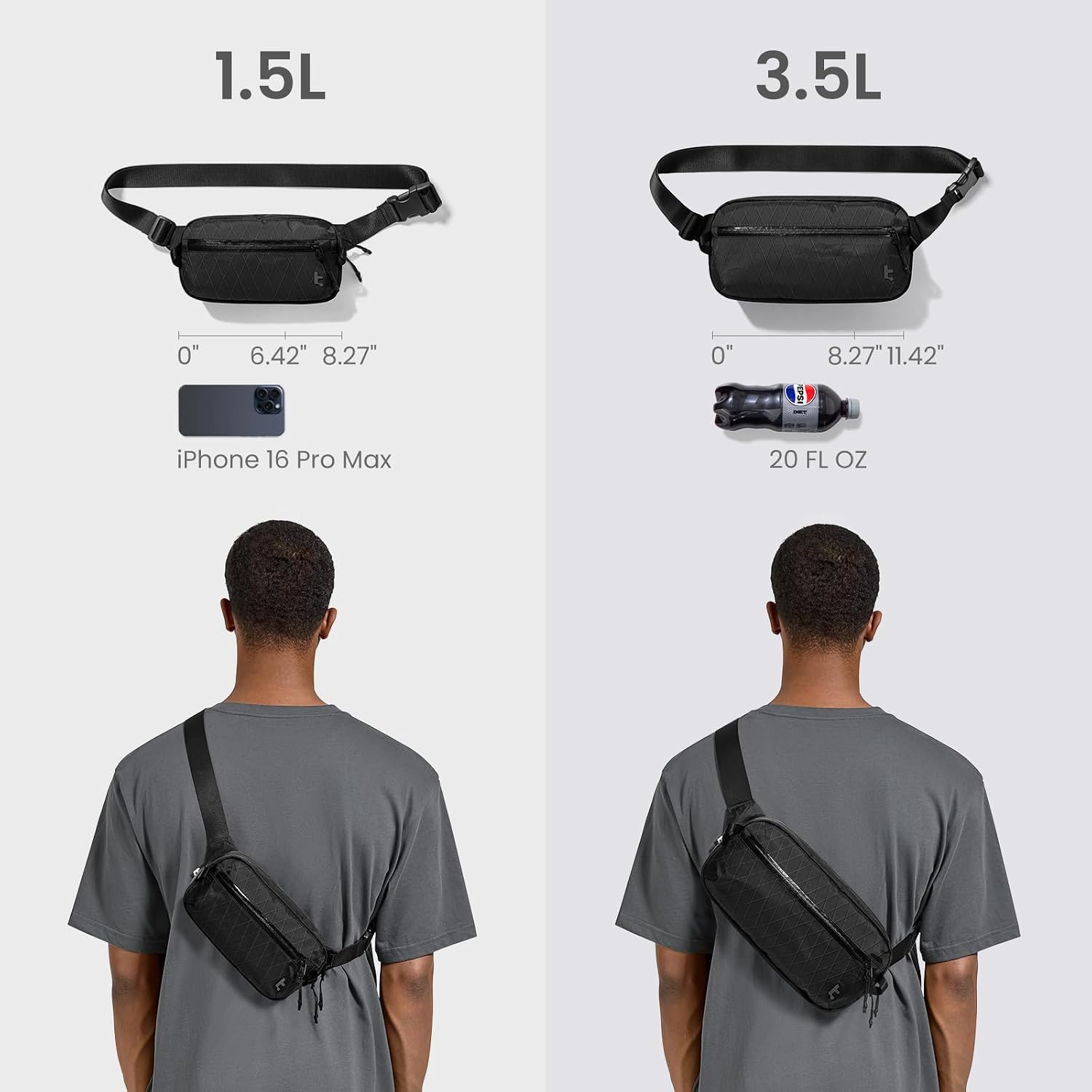 [Color] X-Pac sling bag with RFID-blocking pocket, shown as crossbody worn by [gender], minimalist chest pack for travel — view 2