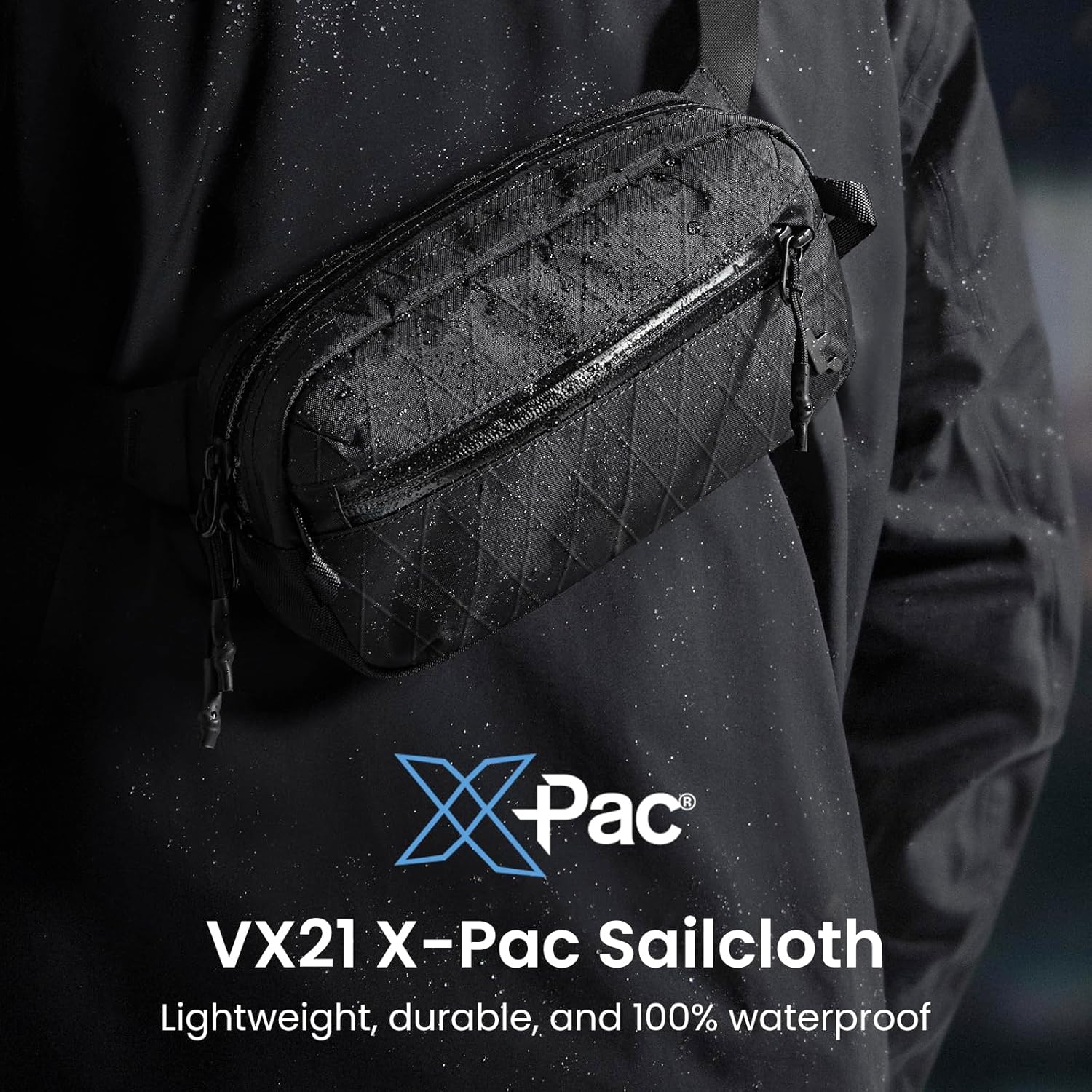 [Color] X-Pac sling bag with RFID-blocking pocket, shown as crossbody worn by [gender], minimalist chest pack for travel — view 3