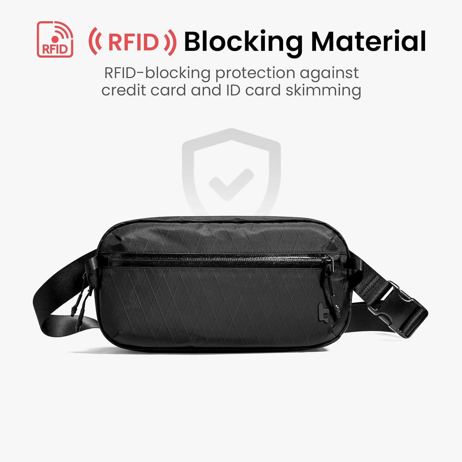 [Color] X-Pac sling bag with RFID-blocking pocket, shown as crossbody worn by [gender], minimalist chest pack for travel — view 2