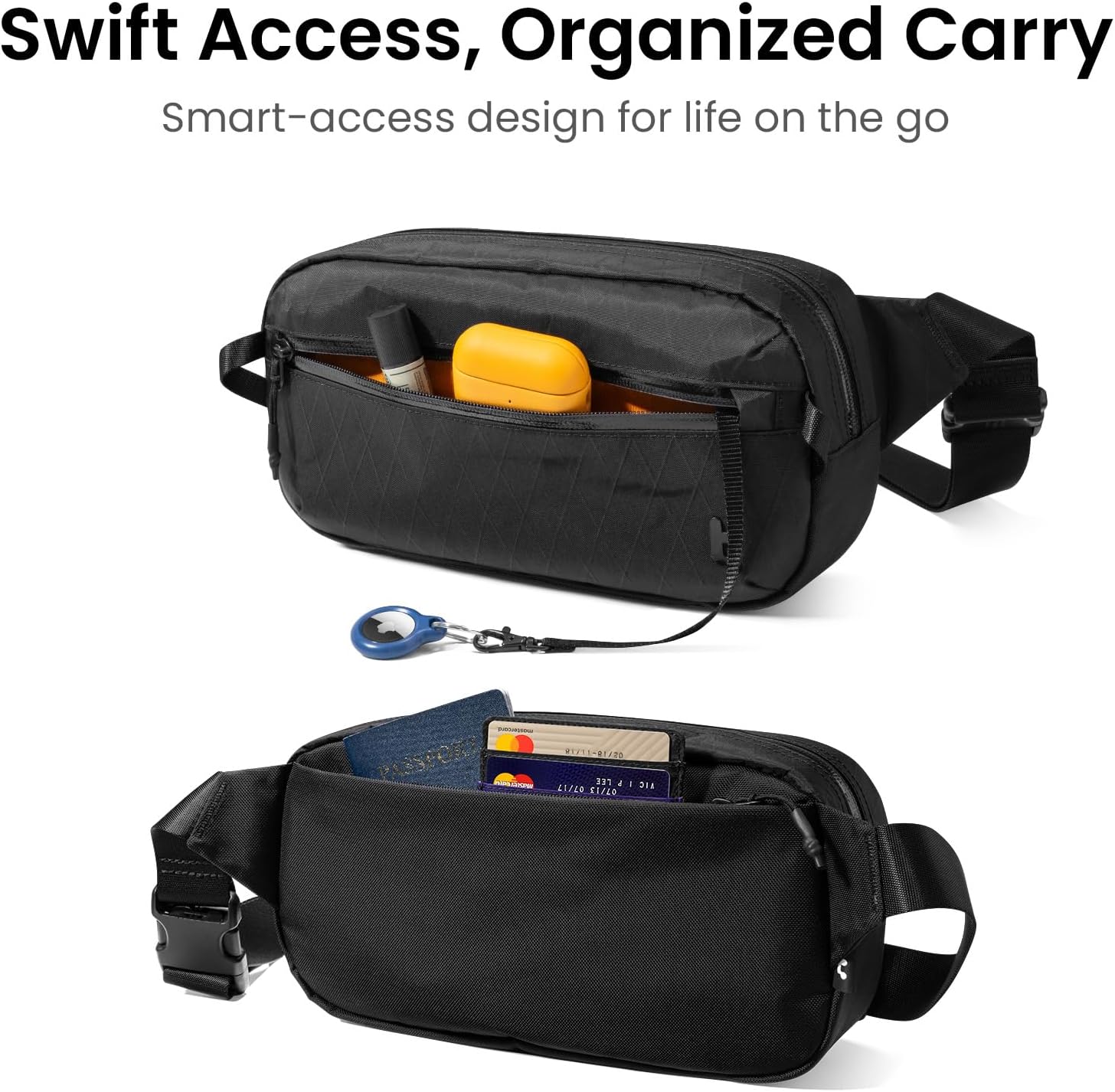 [Color] X-Pac sling bag with RFID-blocking pocket, shown as crossbody worn by [gender], minimalist chest pack for travel — view 3