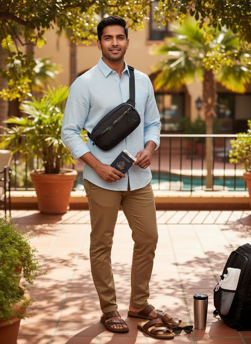 [Color] X-Pac sling bag with RFID-blocking pocket, shown as crossbody worn by [gender], minimalist chest pack for travel — view 5a