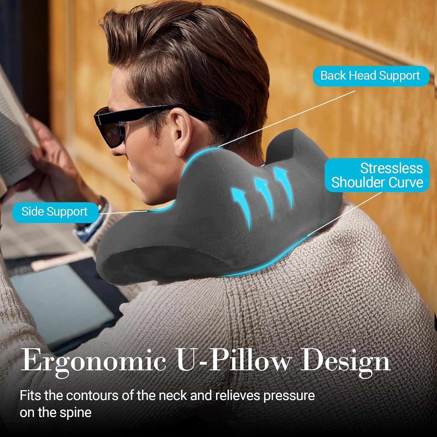 [Color] heated shiatsu neck massager pillow with memory foam, shown in compact portable form for travel use — view 3