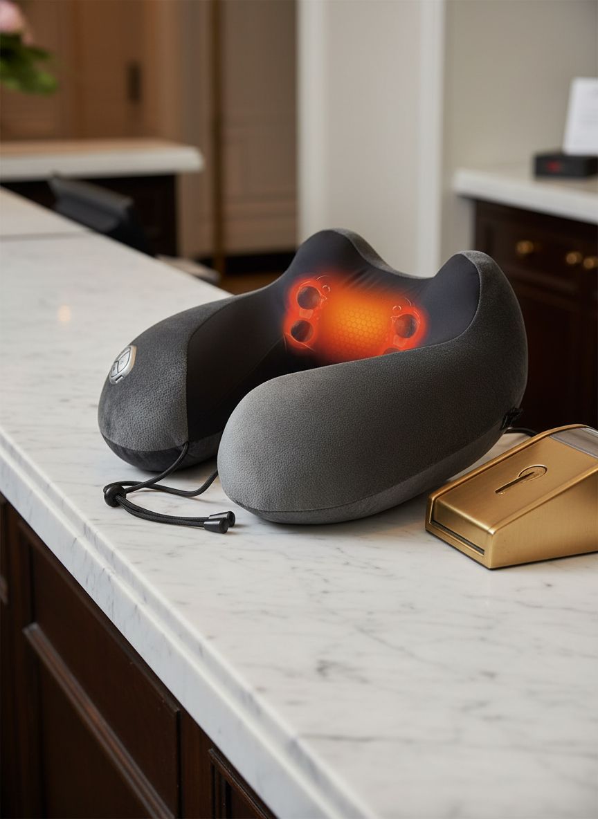 [Color] heated shiatsu neck massager pillow with memory foam, shown in compact portable form for travel use — view 1