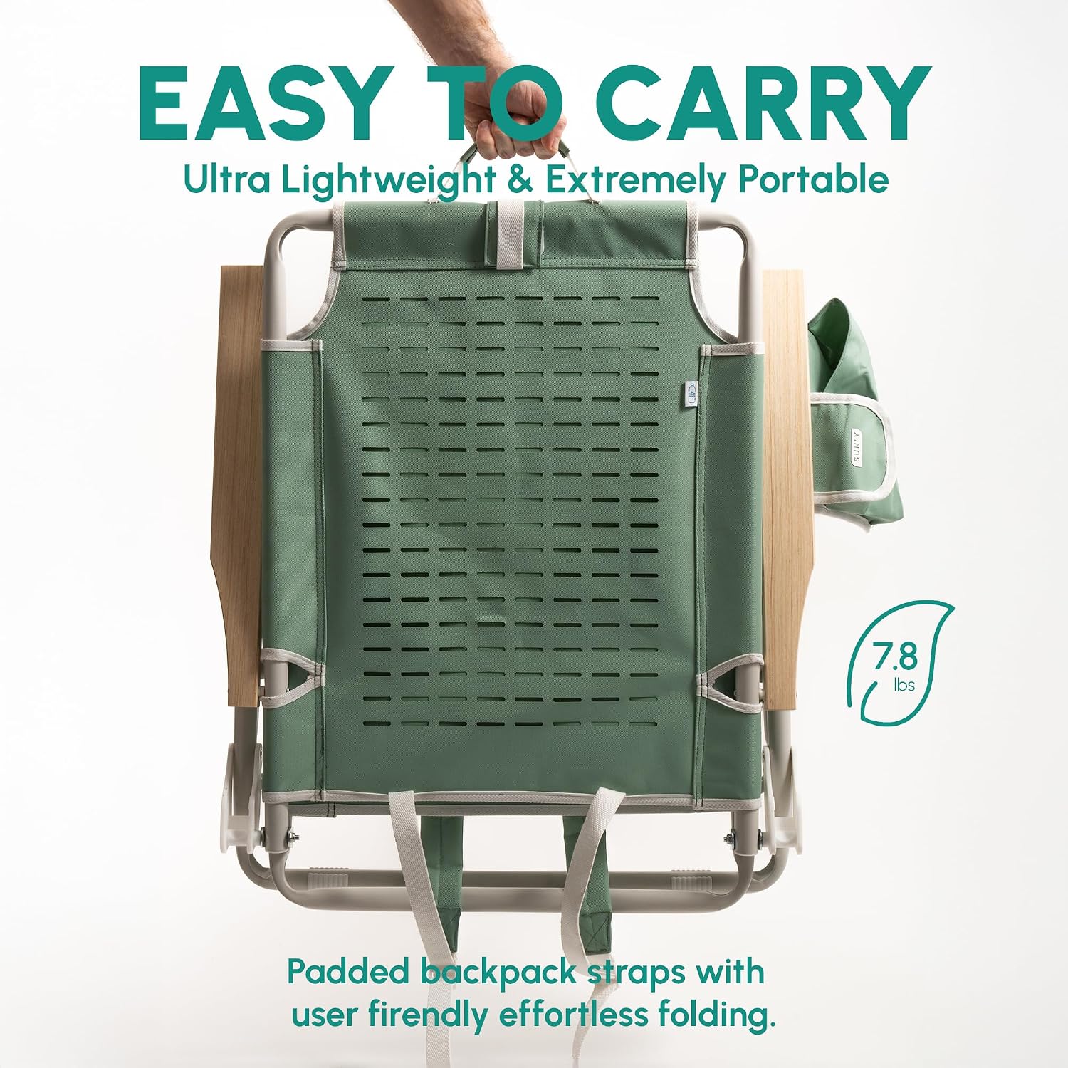 [Color] beach chair backpack with waterproof material and MOLLE attachment points, shown in compact lightweight design — detail