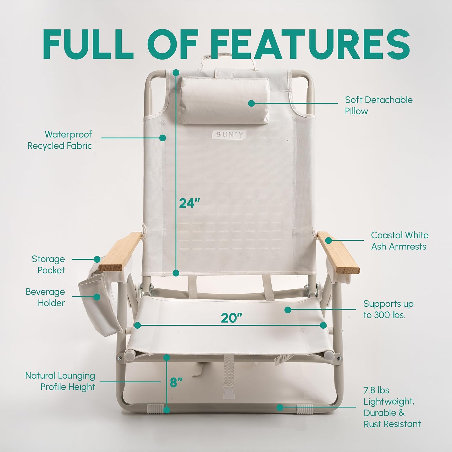 [Color] beach chair backpack with waterproof material and MOLLE attachment points, shown in compact lightweight design — view 3