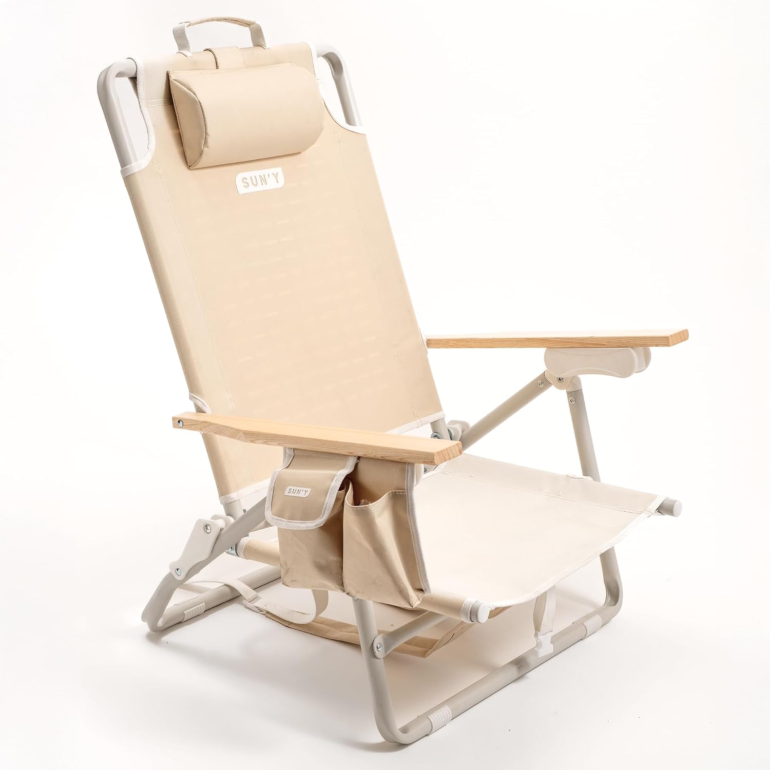 [Color] beach chair backpack with waterproof material and MOLLE attachment points, shown in compact lightweight design — view 4