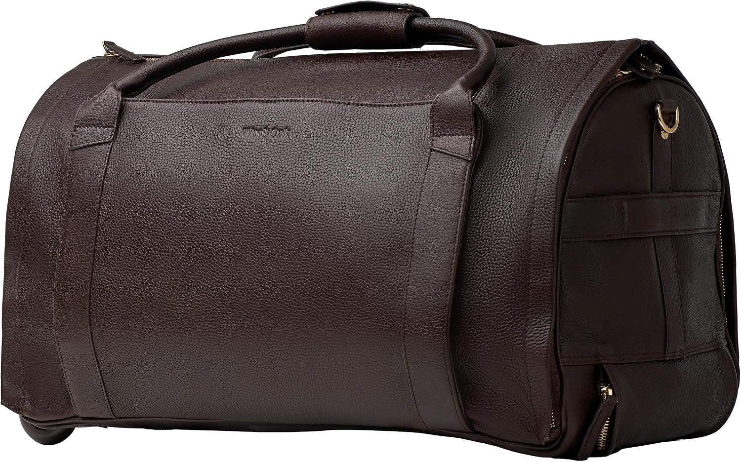 [Color] wool blend duffle bag with leather trim, wheeled base, and visible shoe compartment — view 1