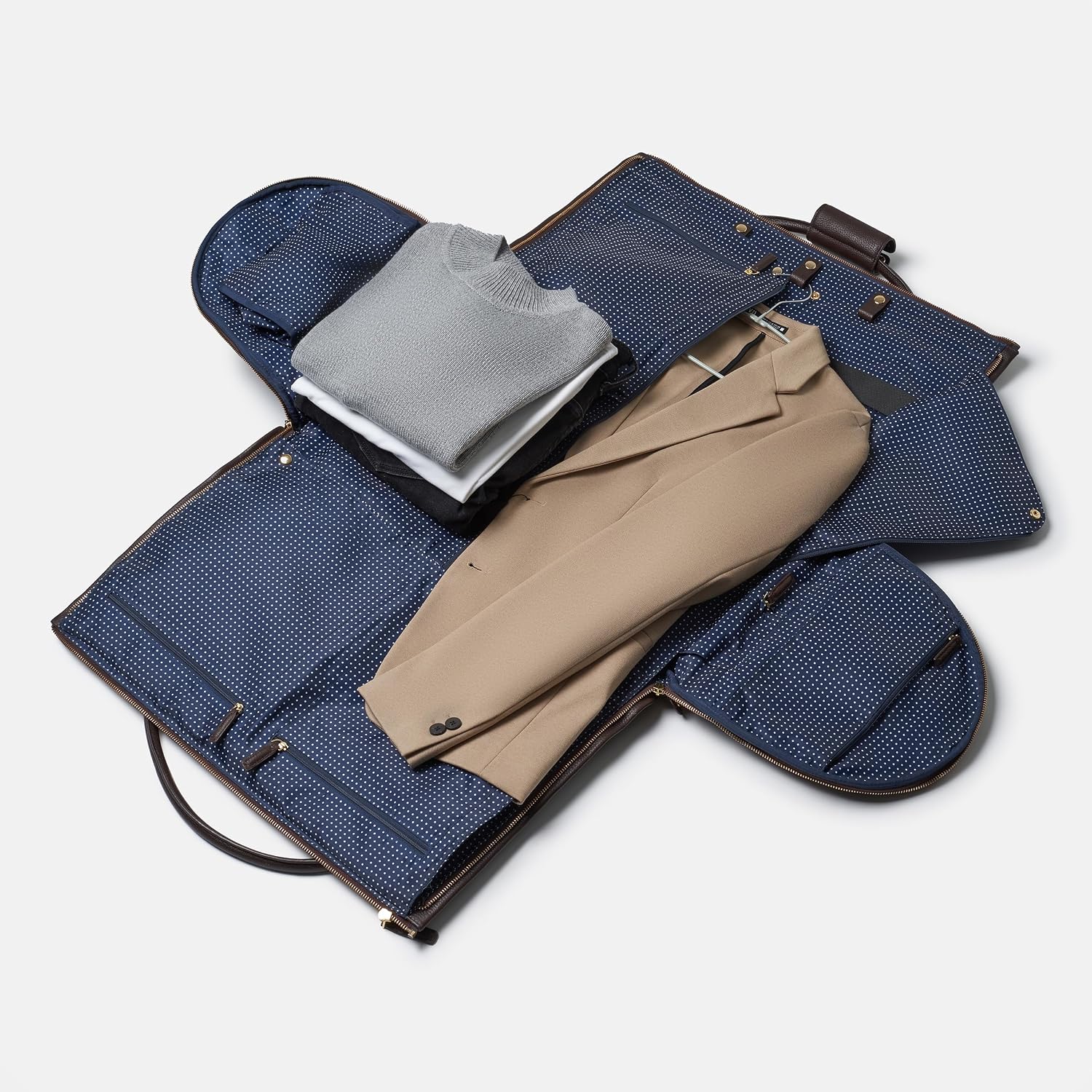 [Color] wool blend duffle bag with leather trim, wheeled base, and visible shoe compartment — view 2