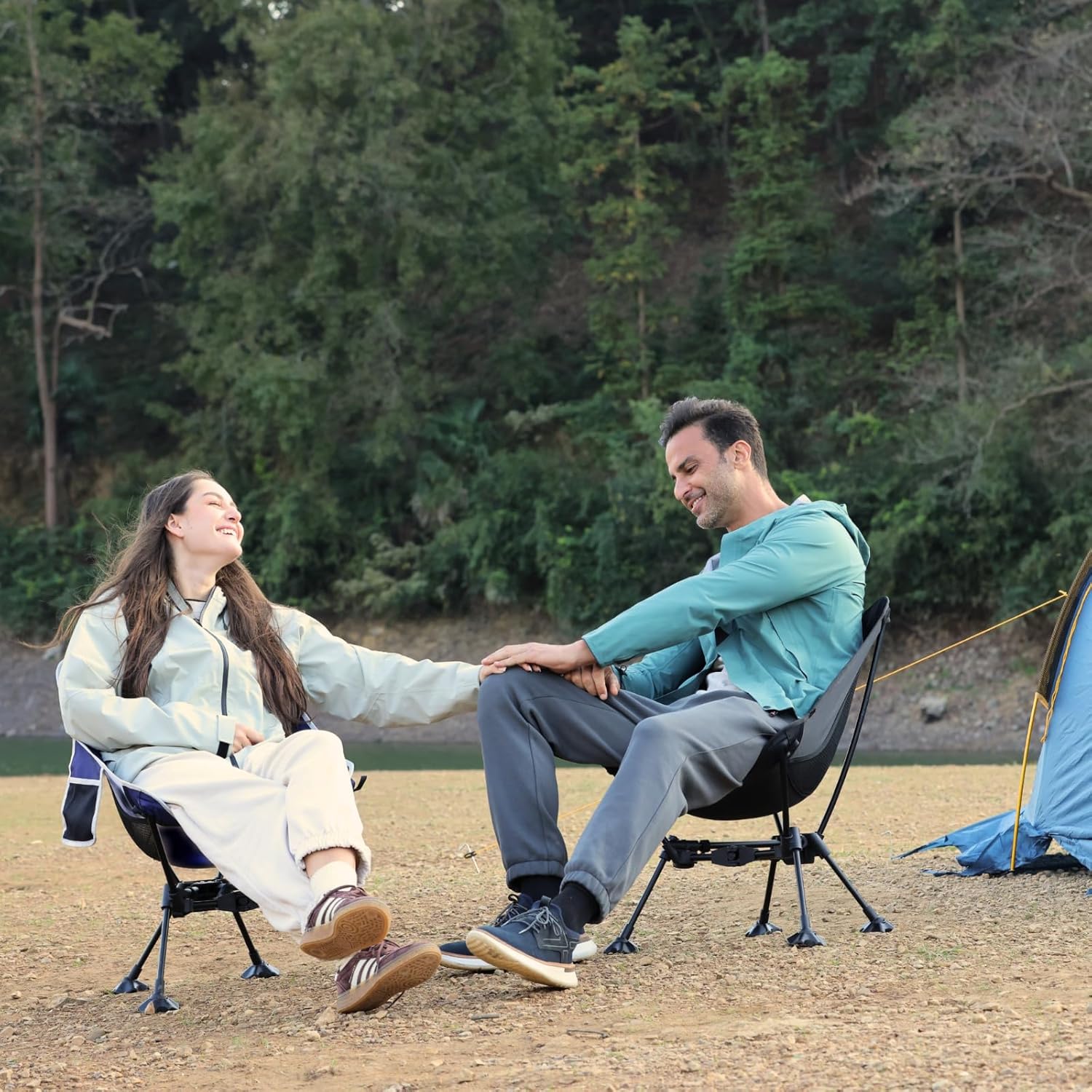 Ultralight camping chair in [color] aluminum frame with polyester fabric, featuring anti-sinking feet and carrying pouch — view 2