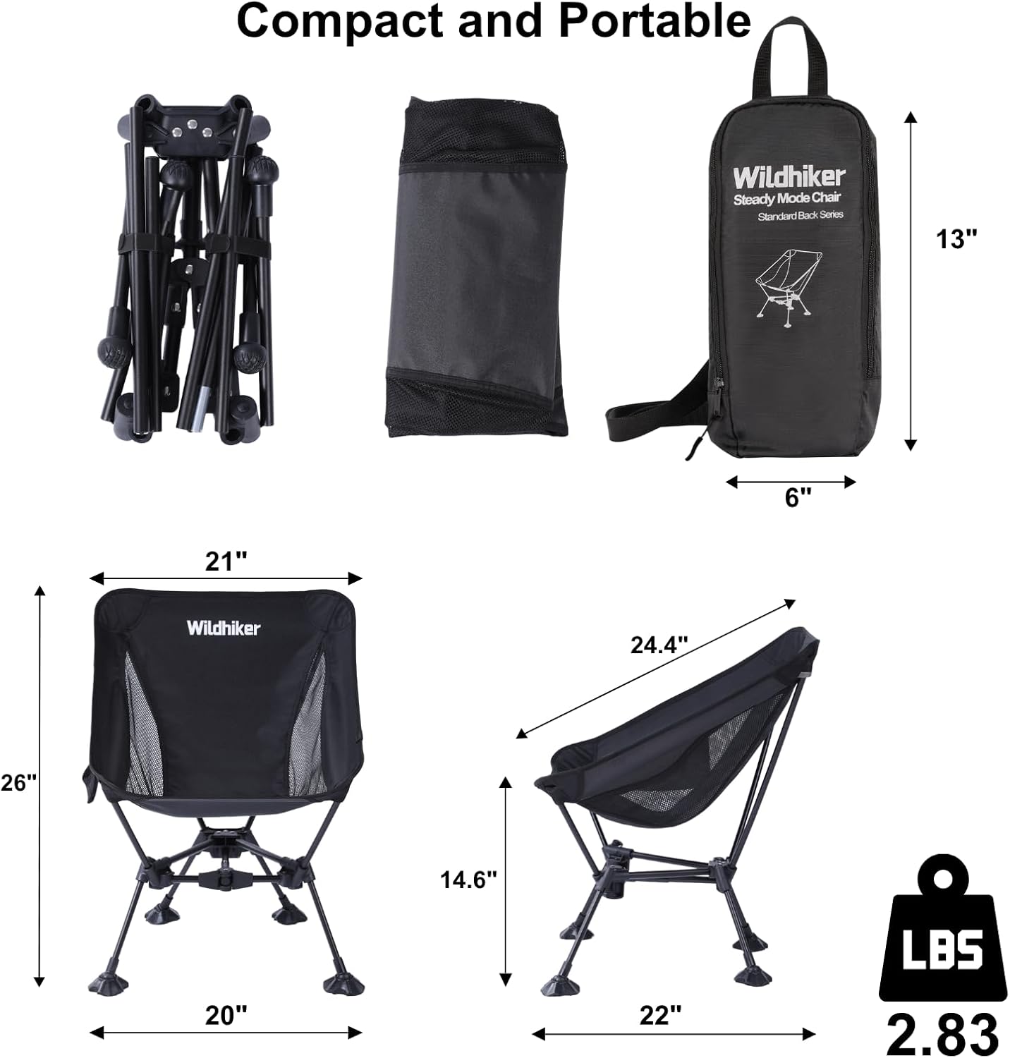 Ultralight camping chair in [color] aluminum frame with polyester fabric, featuring anti-sinking feet and carrying pouch — view 3