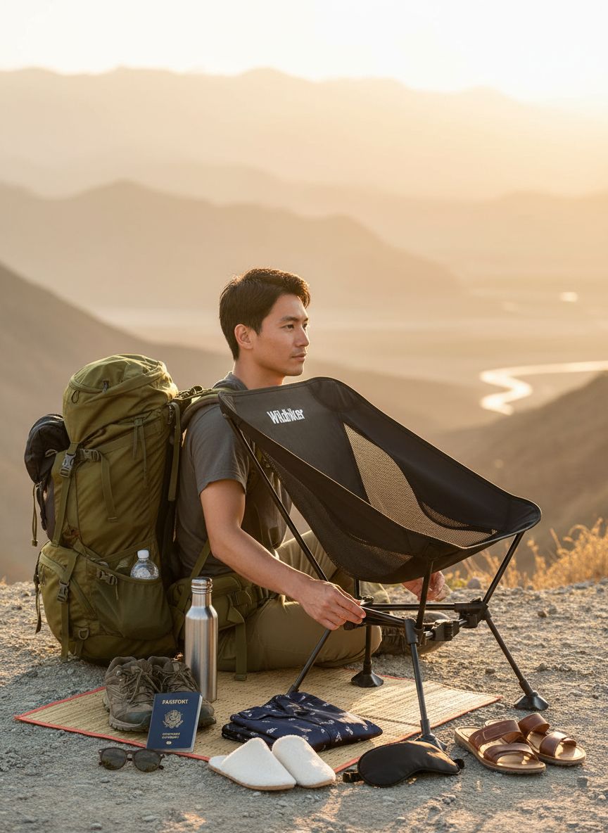Ultralight camping chair in [color] aluminum frame with polyester fabric, featuring anti-sinking feet and carrying pouch — view 5a