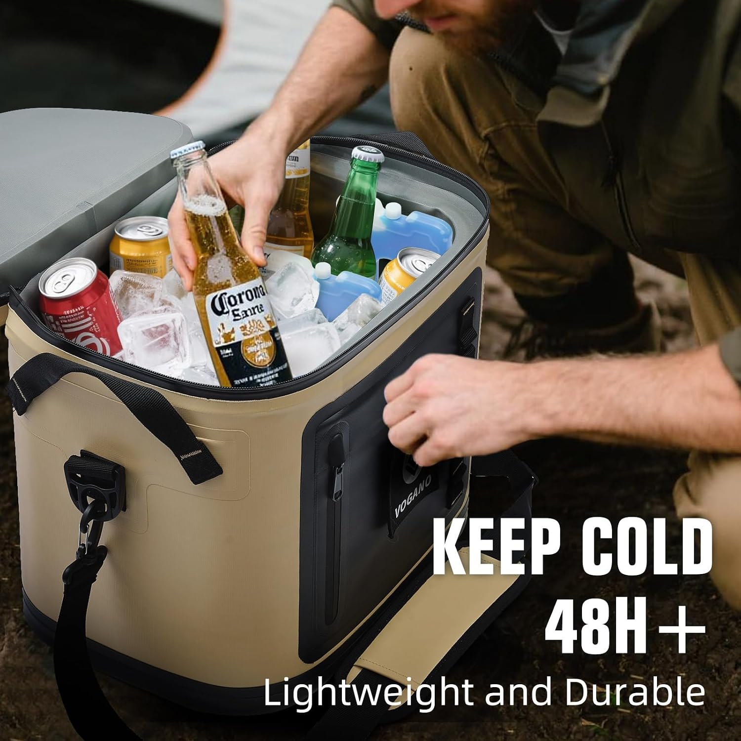 {color} 40-can soft cooler bag with roll-top waterproof seal and insulated nylon construction โ view 2