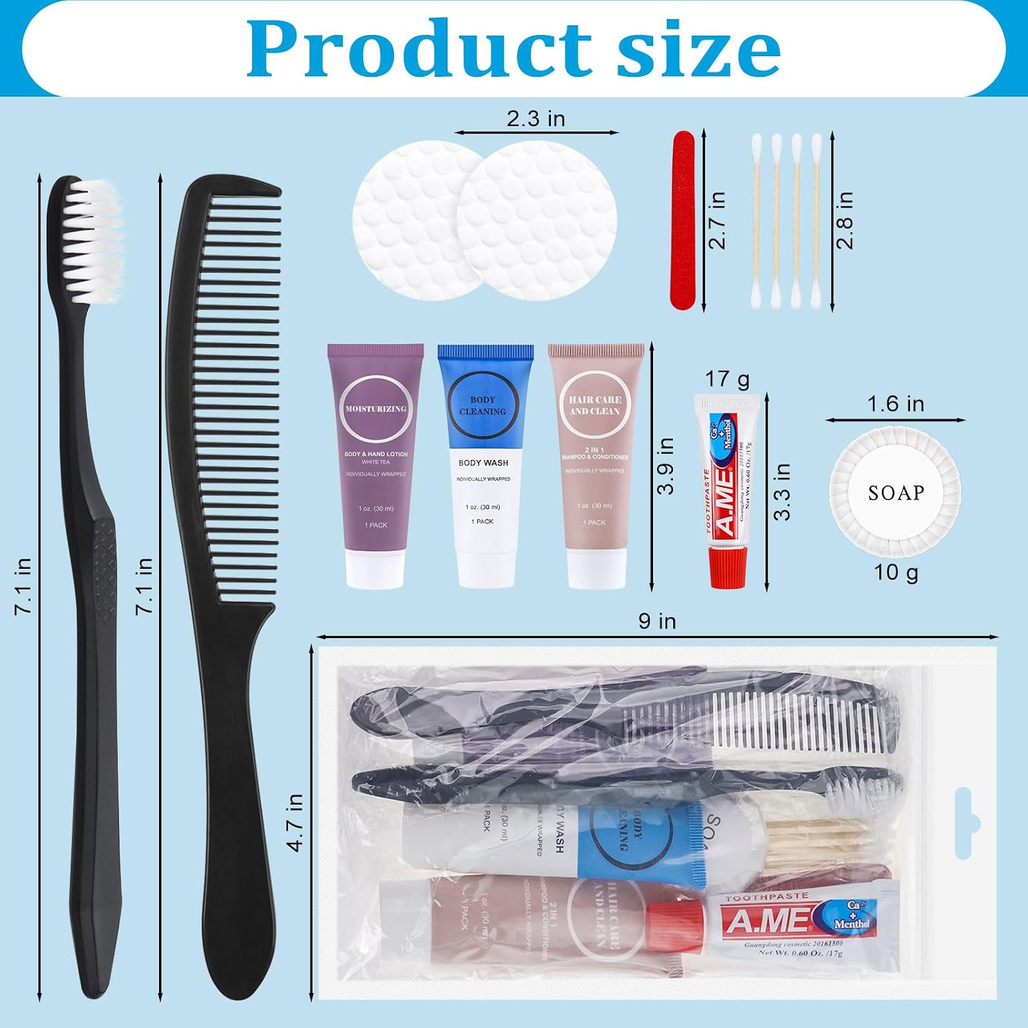 [Color] disposable toiletry kit with [specific items] trial-size personal care essentials, [quantity] pack shown — view 2