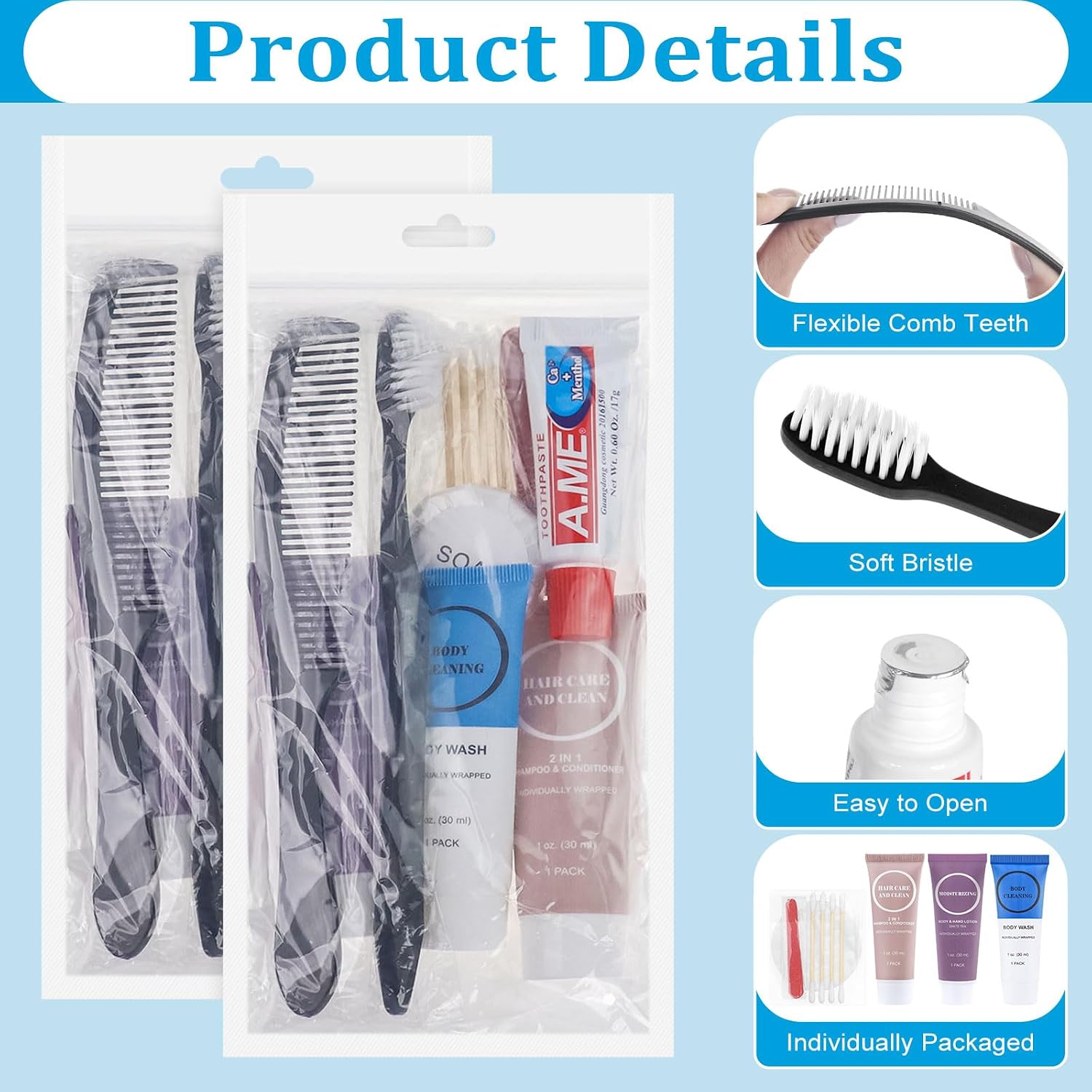 [Color] disposable toiletry kit with [specific items] trial-size personal care essentials, [quantity] pack shown — view 4