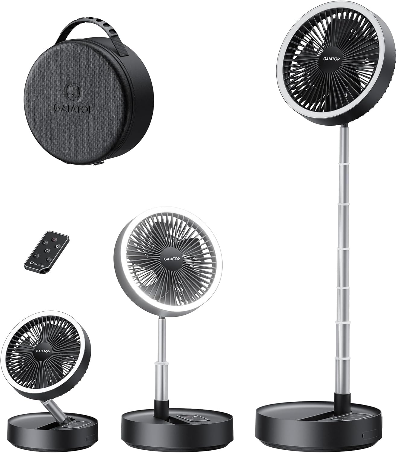[Color] portable pedestal fan with foldable design, oscillating head, and LED light feature — view 1
