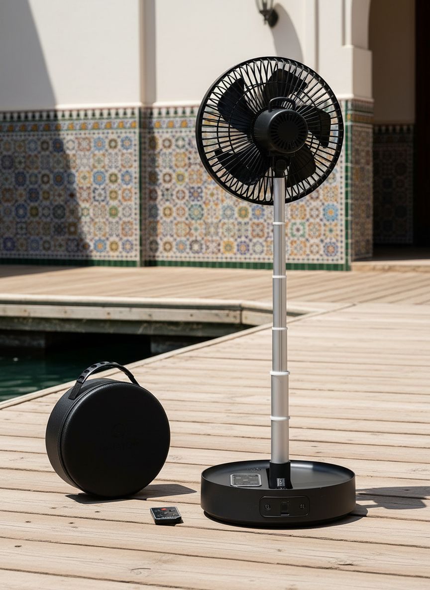[Color] portable pedestal fan with foldable design, oscillating head, and LED light feature — view 2