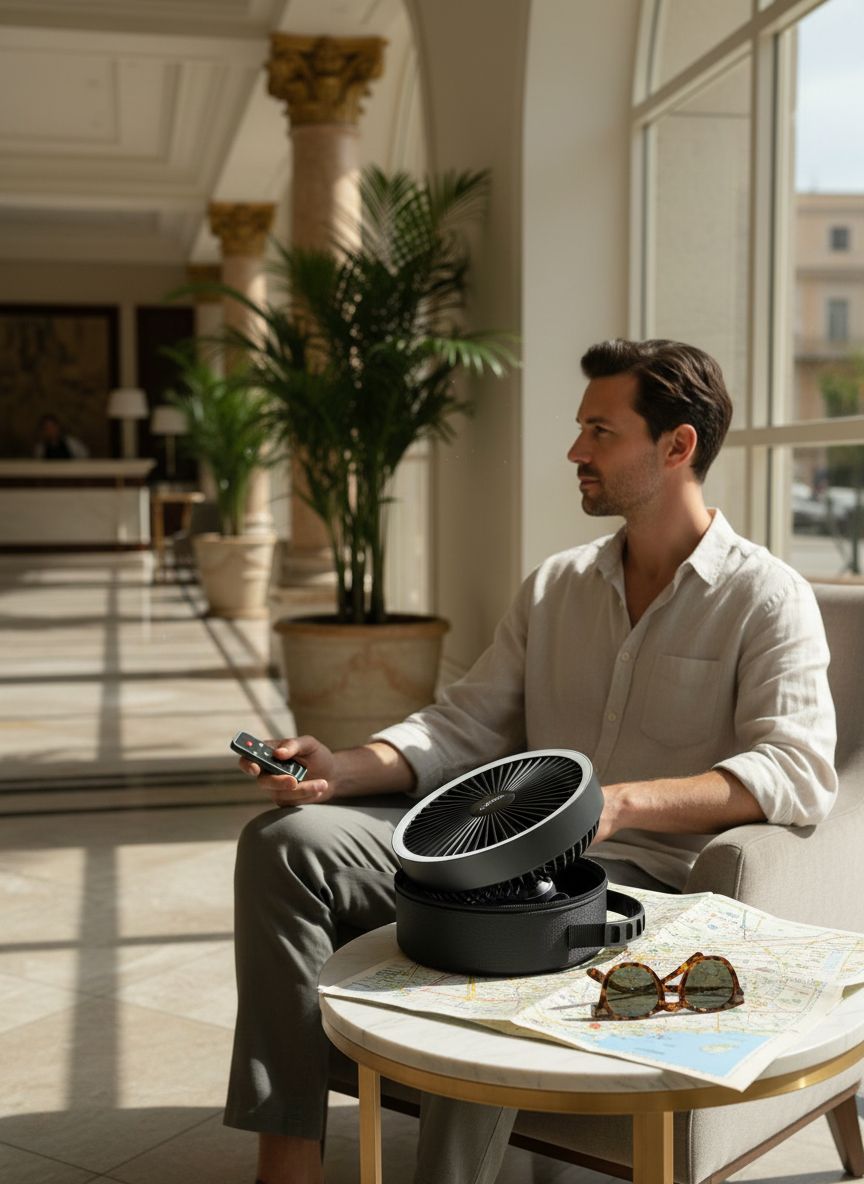 [Color] portable pedestal fan with foldable design, oscillating head, and LED light feature — view 2