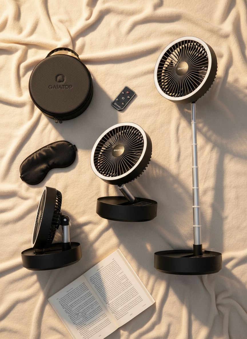 [Color] portable pedestal fan with foldable design, oscillating head, and LED light feature — view 7a