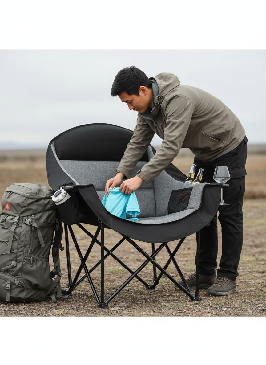 Oversized [color] camping chair with steel frame, padded seat, cup holder and cooler pockets, supports 500lbs weight capacity — view 6