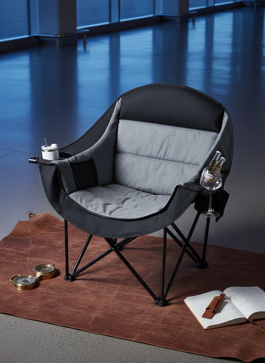 Oversized [color] camping chair with steel frame, padded seat, cup holder and cooler pockets, supports 500lbs weight capacity — view 7a