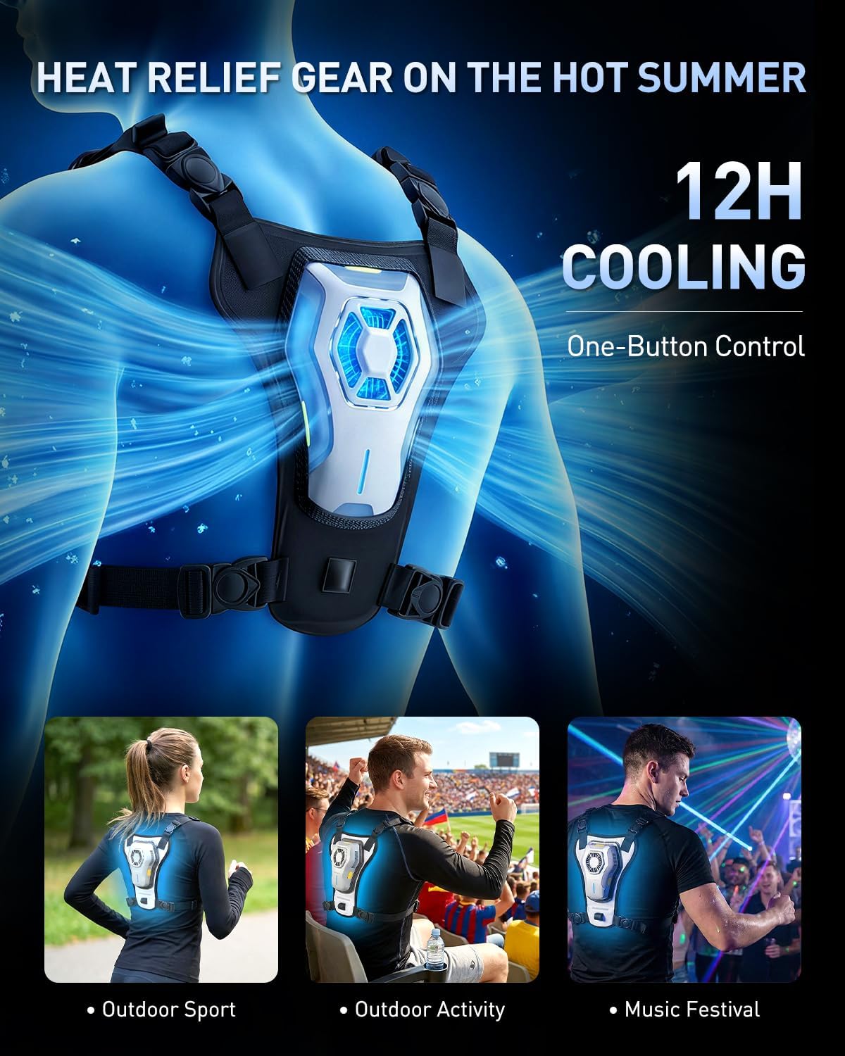 Battery-powered cooling vest in {color} with wearable design and 30000mAh battery pack for outdoor heat relief — view 3