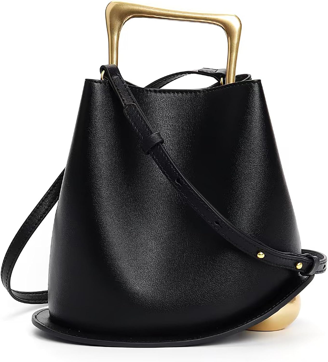 {color} PU leather bucket handbag with detachable crossbody strap and top handle, shown for business and travel use โ view 4