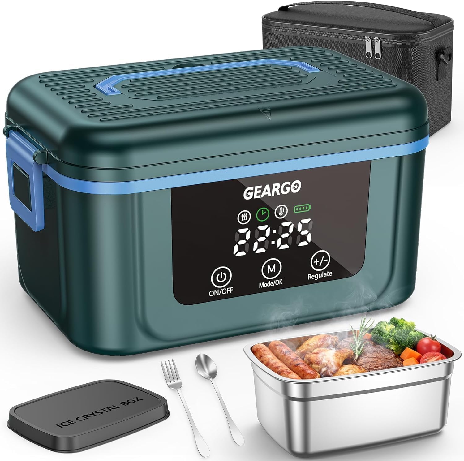 [Color] cordless electric lunch box with rechargeable battery, ice crystal compartment, and 6-cup capacity for heated meals — view 1
