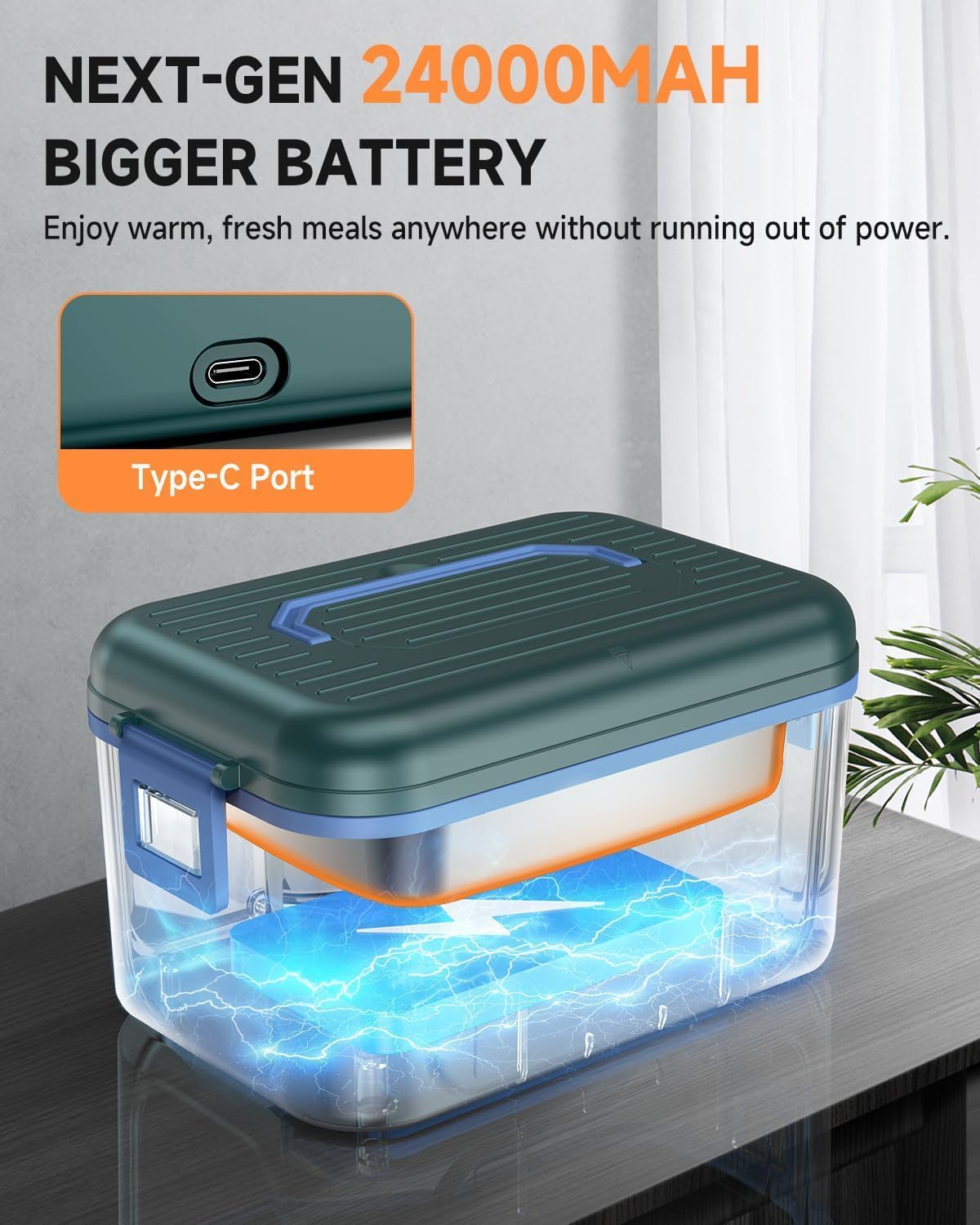 [Color] cordless electric lunch box with rechargeable battery, ice crystal compartment, and 6-cup capacity for heated meals — view 2