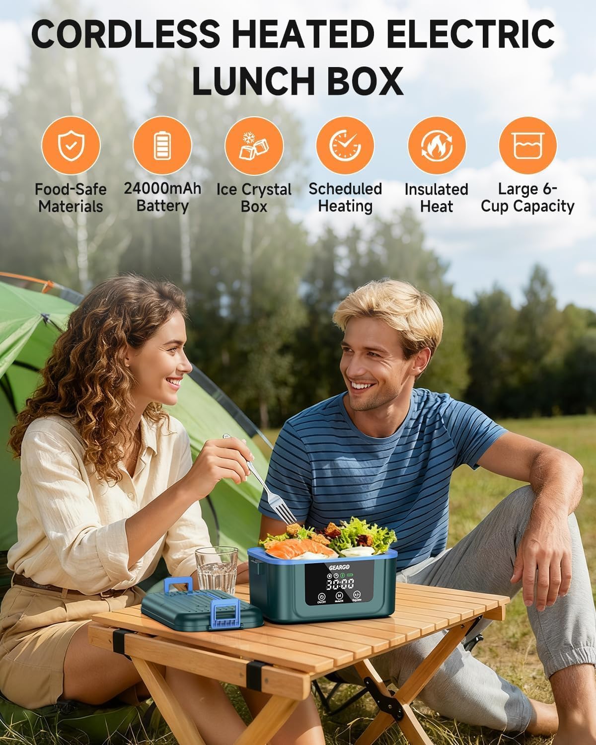 [Color] cordless electric lunch box with rechargeable battery, ice crystal compartment, and 6-cup capacity for heated meals — view 4