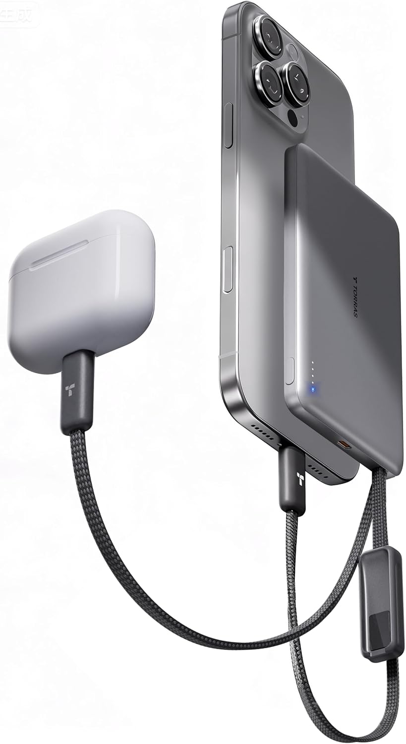 Ultra-slim {color} 10000mAh power bank with dual USB-C cables and 22.5W fast charging display — view 1