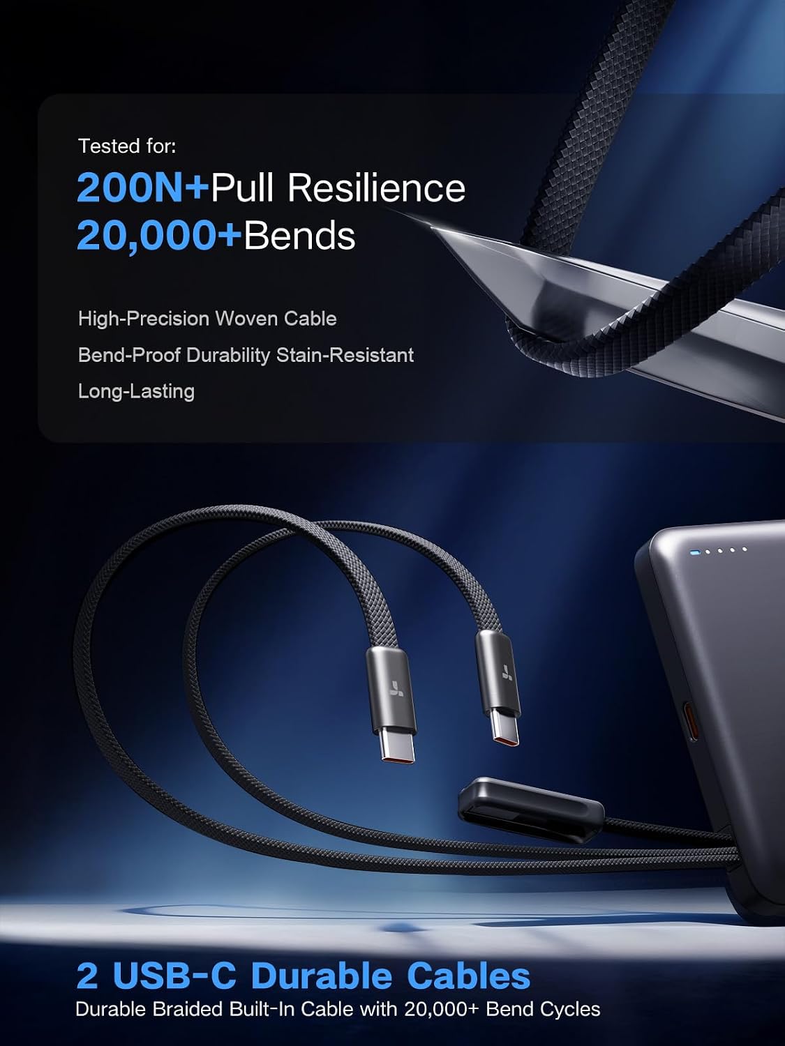 Ultra-slim {color} 10000mAh power bank with dual USB-C cables and 22.5W fast charging display — view 5
