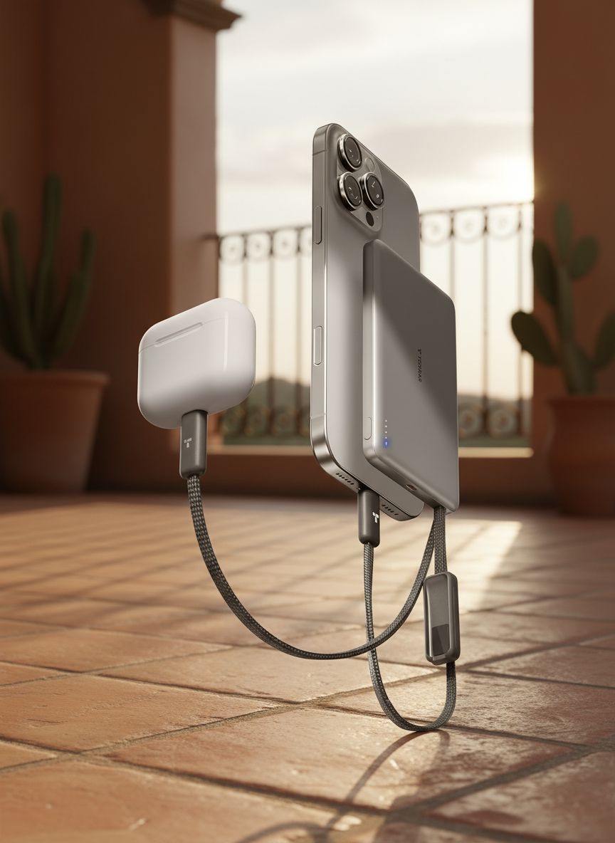 Ultra-slim {color} 10000mAh power bank with dual USB-C cables and 22.5W fast charging display — view 1