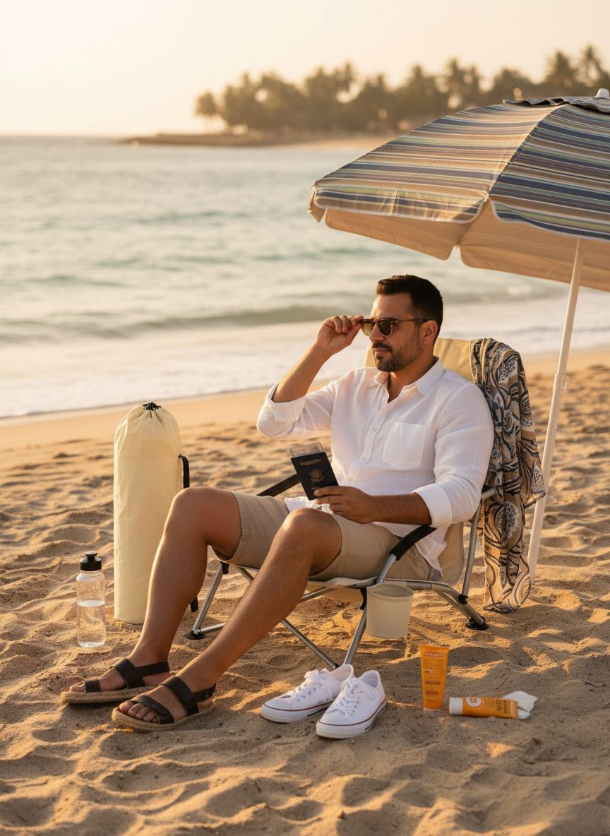 [Color] portable folding beach chair with cup holder and aluminum frame, shown in compact carry position — view 5a