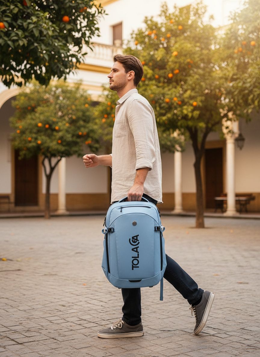 [Color] TSA-approved laptop backpack with water-resistant polyester exterior and dedicated laptop compartment — view 3a