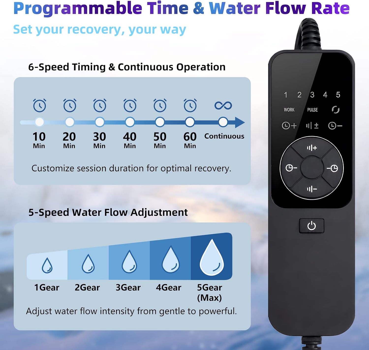[Color] portable cold therapy machine with neoprene compression pad, displaying programmable timer interface for post-surgery pain relief — view 3