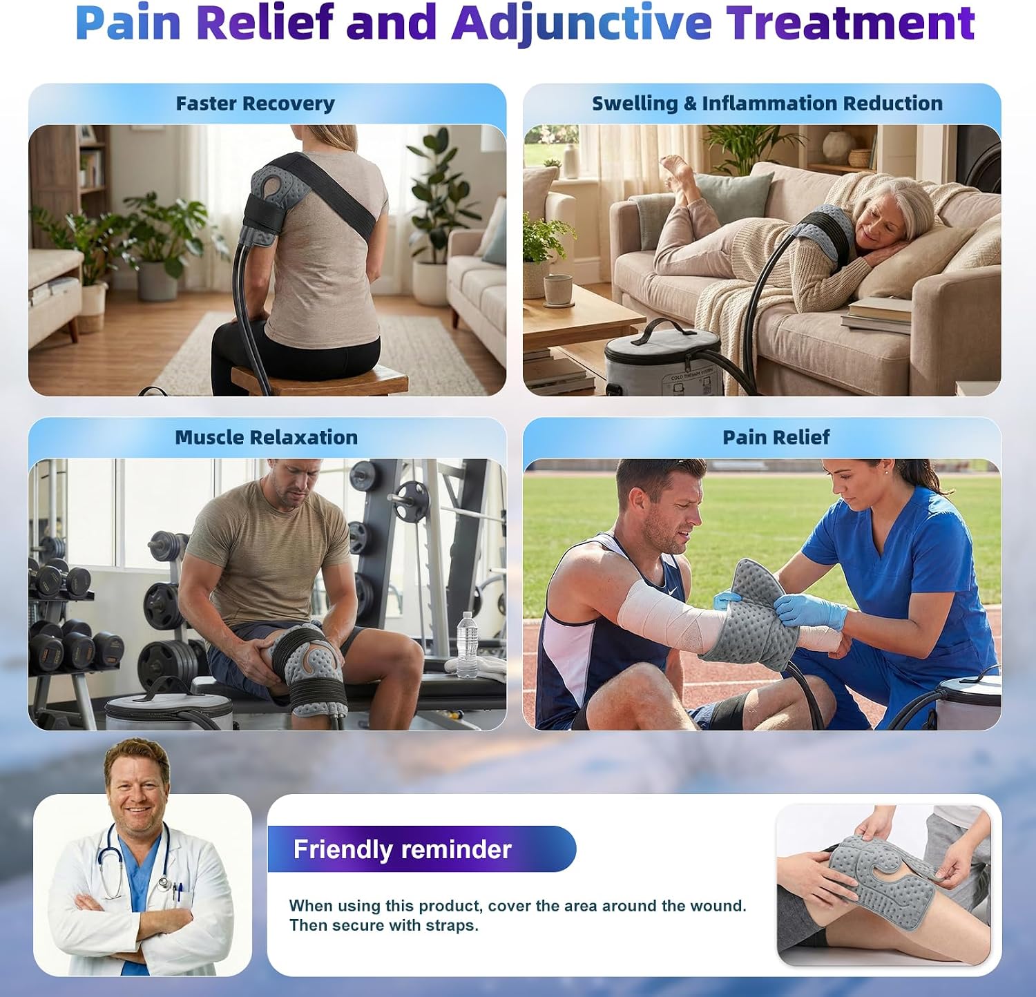 [Color] portable cold therapy machine with neoprene compression pad, displaying programmable timer interface for post-surgery pain relief — view 2