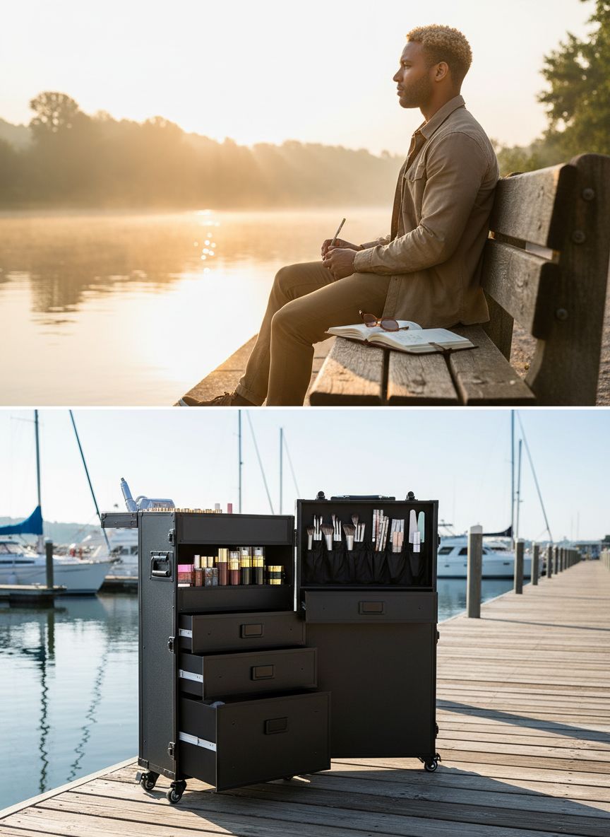 [Color] lockable rolling makeup case with multiple drawers and metal handles, designed for professional nail technicians and salon use — view 2