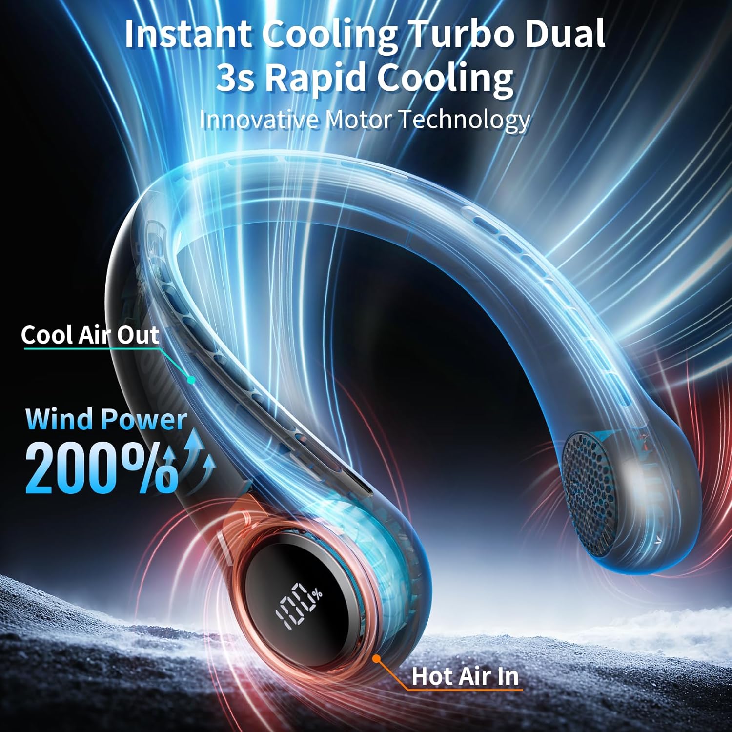 [Color] rechargeable neck fan with LED display and 360-degree airflow for outdoor cooling — view 2