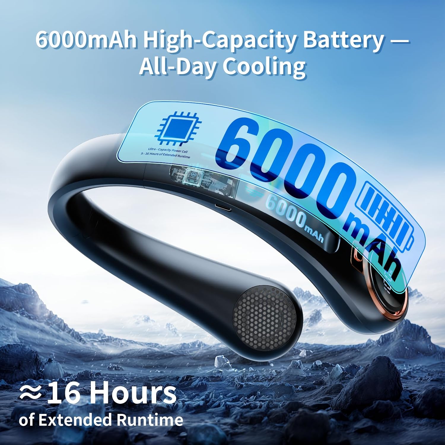 [Color] rechargeable neck fan with LED display and 360-degree airflow for outdoor cooling — view 4