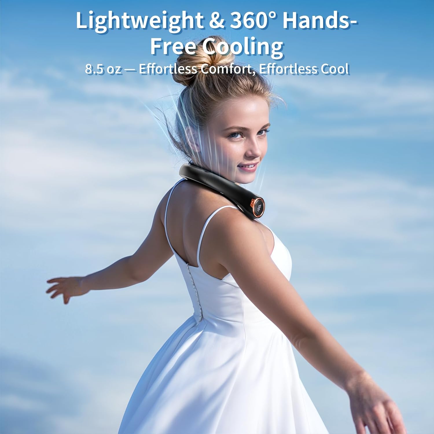 [Color] rechargeable neck fan with LED display and 360-degree airflow for outdoor cooling — view 3