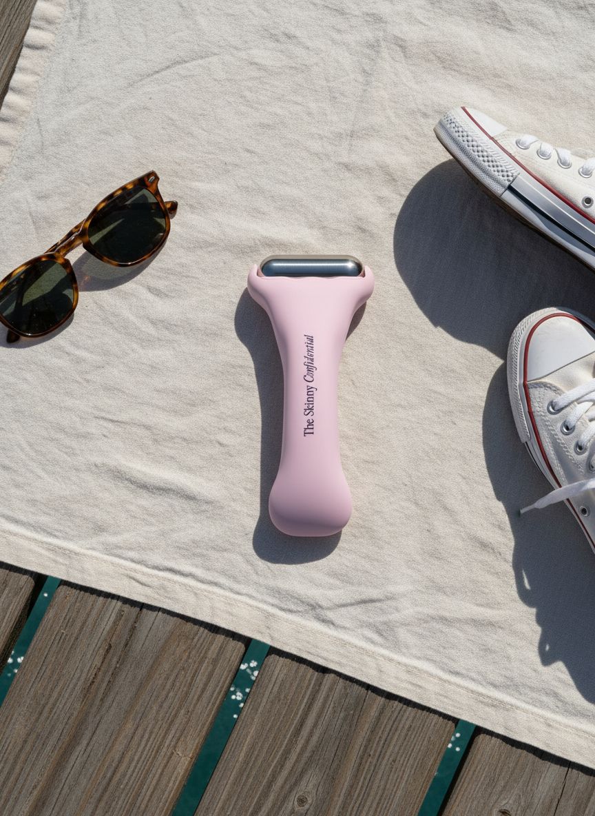 Stainless steel cooling ice roller in [color] with ergonomic handle, designed to reduce facial puffiness and redness — view 7a