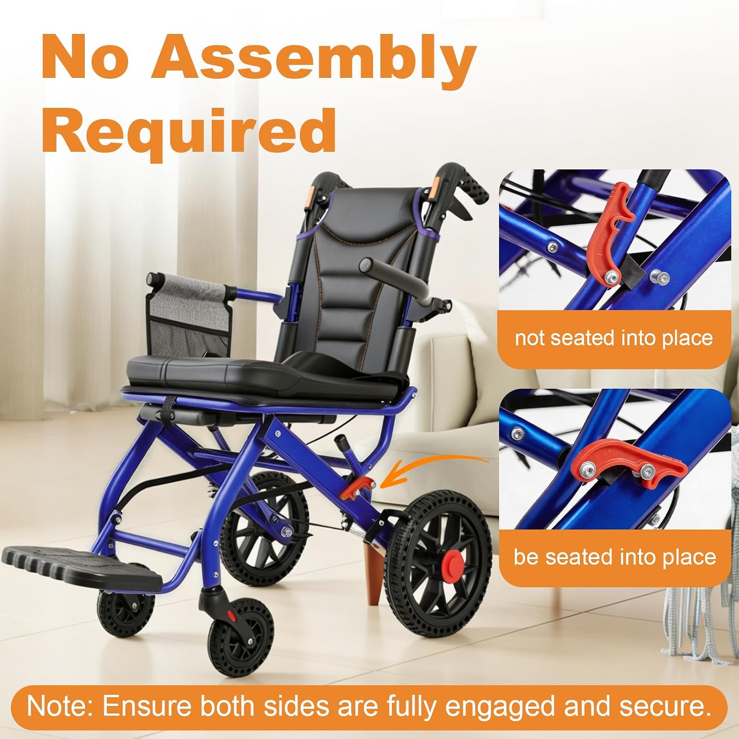 Lightweight aluminum folding wheelchair in [color] with 12-inch PU rear wheels, shown in compact folded position for travel — view 2