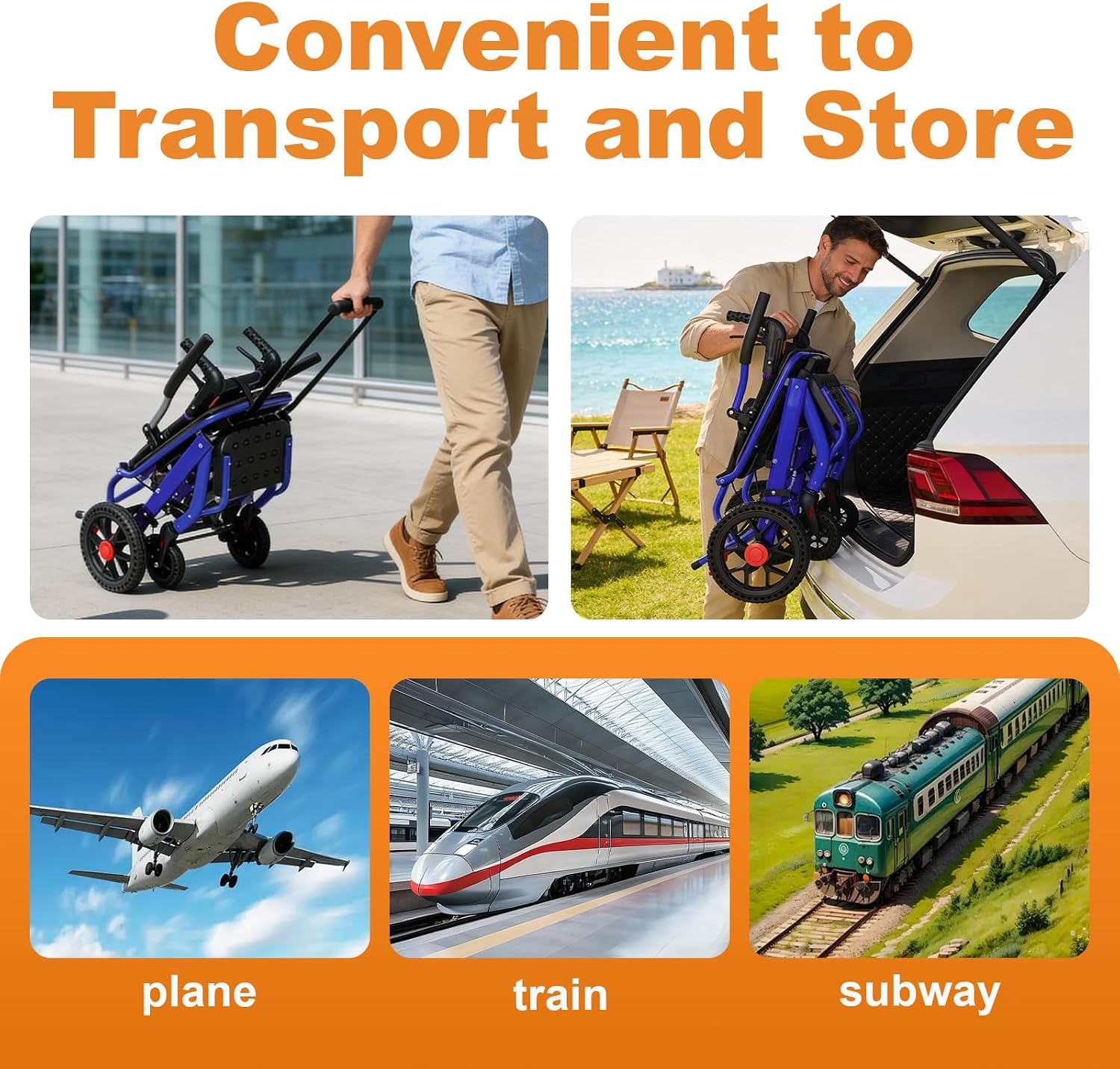 Lightweight aluminum folding wheelchair in [color] with 12-inch PU rear wheels, shown in compact folded position for travel — view 4