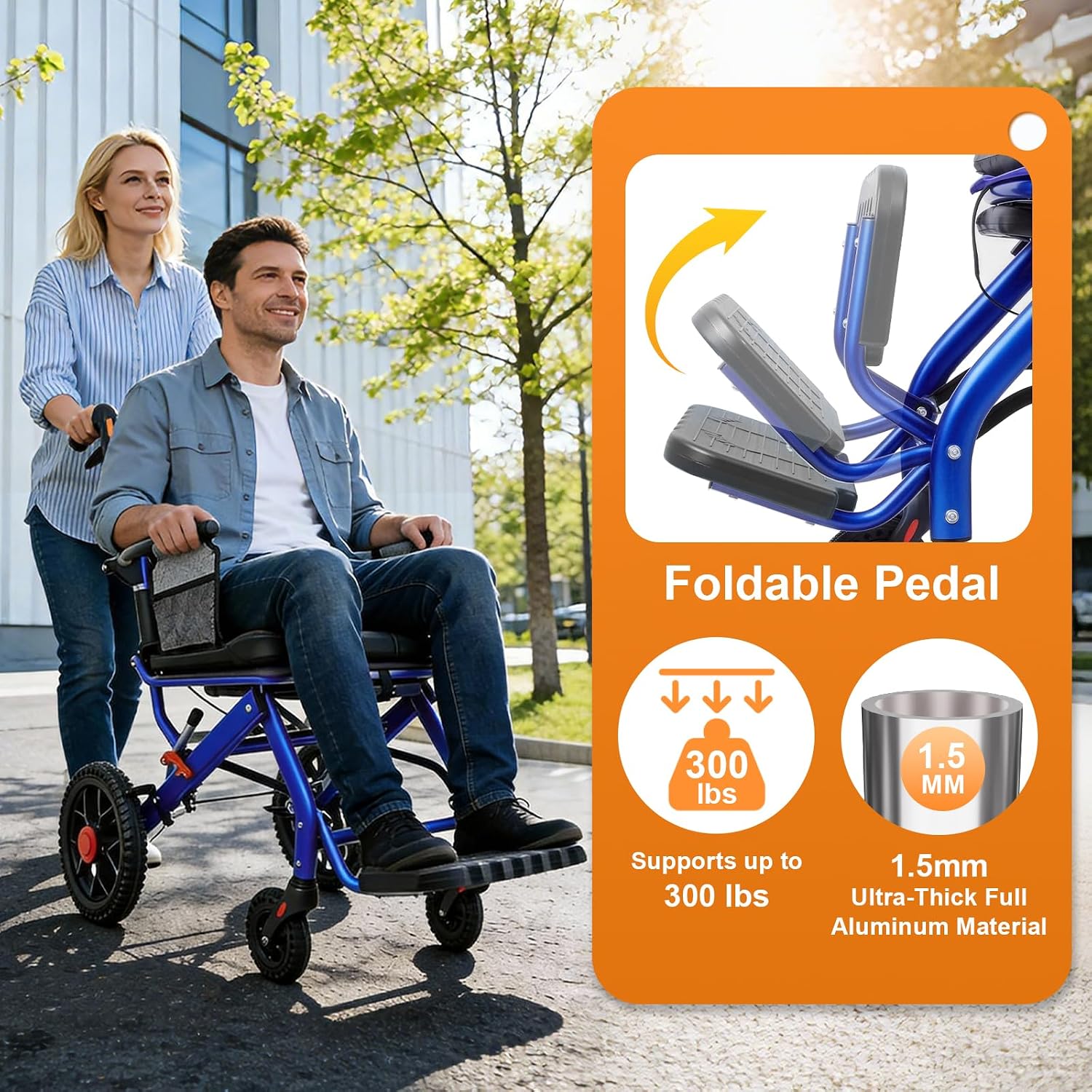 Lightweight aluminum folding wheelchair in [color] with 12-inch PU rear wheels, shown in compact folded position for travel — view 4