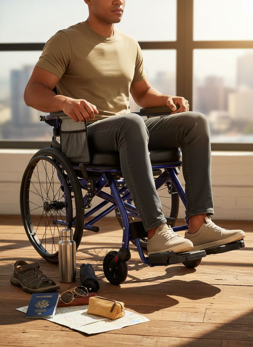 Lightweight aluminum folding wheelchair in [color] with 12-inch PU rear wheels, shown in compact folded position for travel — view 5a