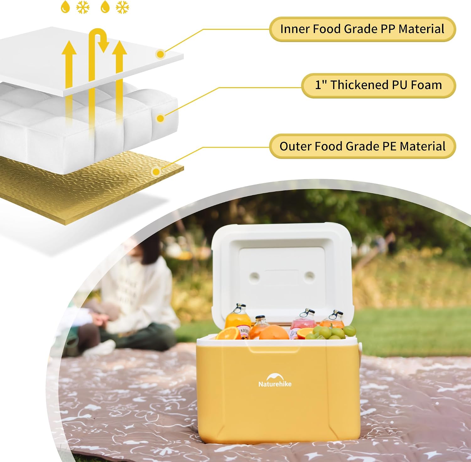 {color} hardshell ice cooler with insulated design, shown in {size}-quart capacity for outdoor camping and beach trips — back